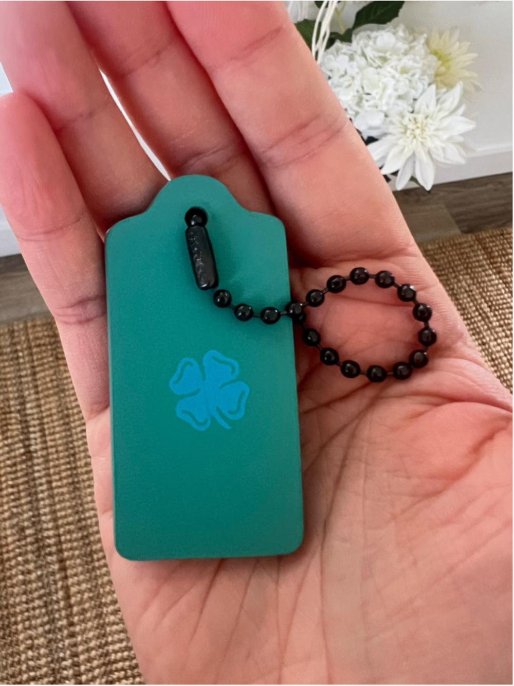 New Coach Leather Bag Charm Tag Teal Blue Green Clover Small St Patrick’s Day